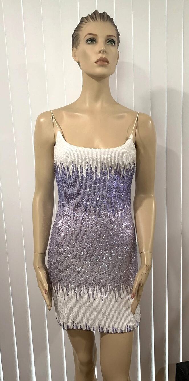 B. Darlin Purple & White Sequin Mini Form Fitting Cocktail Dress Size 7/8 NWOT